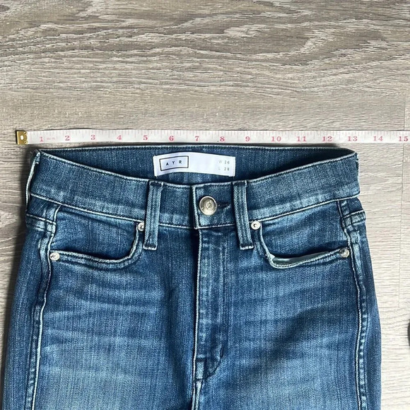 AYR The Riser Skinny Jeans High Rise Stretchy Denim Raw Hem Neon Jupiter - Picture 7 of 13